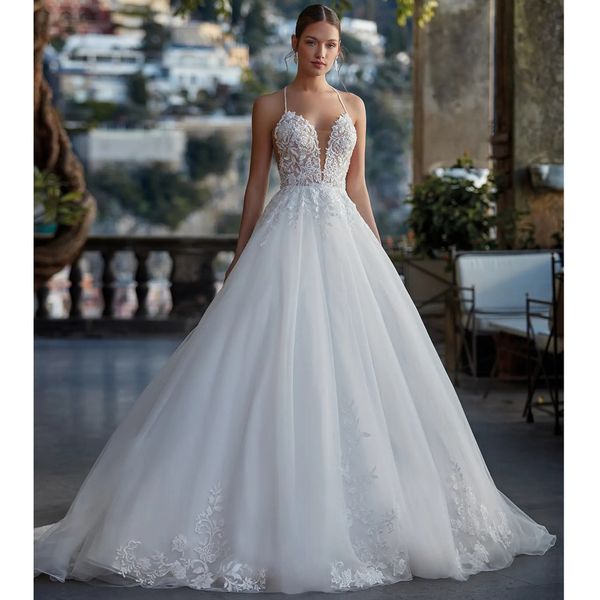 Кружевное свадебное платье без рукавов, женское свадебное платье с иллюзией сзади и аппликацией в форме сердца, свадебное платье трапециевидной формы, Vestidos, большие размеры