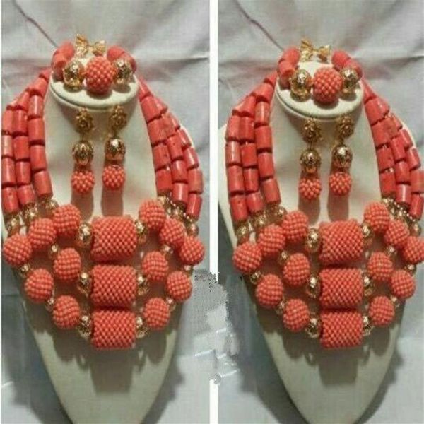 Original Korallen Perlen Nigerian Hochzeit Afrikanische Schmuck Sets Mutige Aussage Halskette Set Chunky CNR693 C181227012821