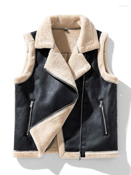 Gilet da donna FTLZZ Autunno Inverno Donna Streetwear Gilet in pelliccia di agnello in ecopelle allentata Cappotto senza maniche caldo spesso vintage alla moda da donna