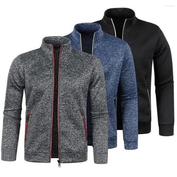 Hoodies masculinos gola mangas compridas bolsos com zíper carcela moletom casaco masculino primavera outono cor sólida plus size esporte outerwear