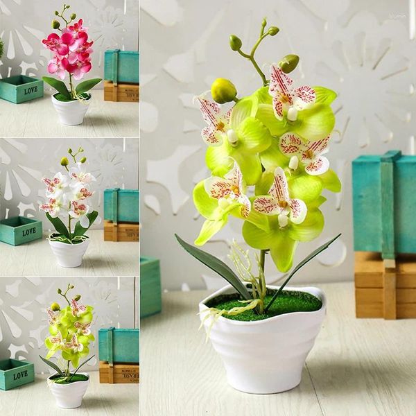 Flores decorativas flor artificial cinco cabeças falso vaso planta phalaenopsis bonsai decoração de casa arte diy ornamento decoração do quarto