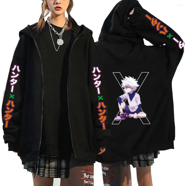 Herenjassen X Killua Zoldyck Hoodies met rits Streetwear Grote maten jassen Fleece met lange mouwen Rits Anime