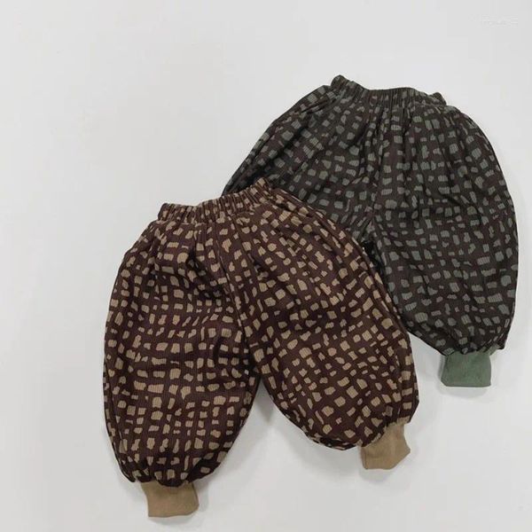Pantaloni invernali per bambini in pile pantaloni casual per neonati ragazze moda plaid sciolto più velluto addensato per bambini caldo Harem