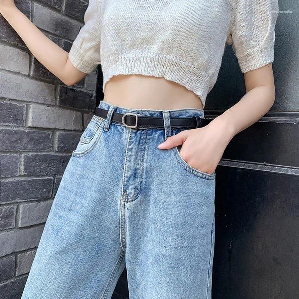 Cinture Cintura semplice in pelle PU nera non porosa Cinghie coreane con fibbia in metallo Cinghie in vita per jeans da donna Pantaloni eleganti sottili