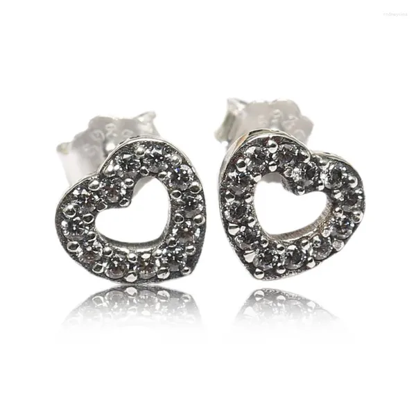 Stud Küpe Pave Openwork Kalp Küpe Kadınlar İçin Otantik S925 STERLING Gümüş Takı Lady Kız Doğum Günü Hediyesi