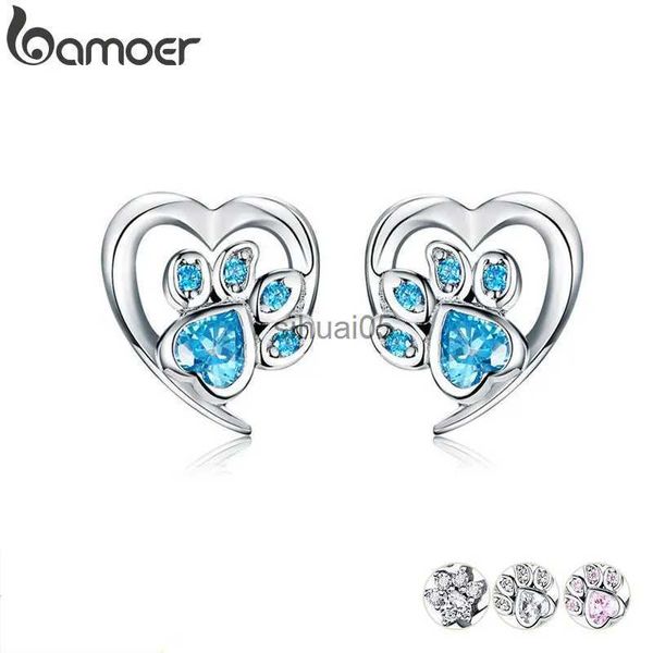 Stud bamoer azul cristal pata brincos para menina coração forma cz pegada orelha studs jóias mulheres design original bijoux sce654 yq231026