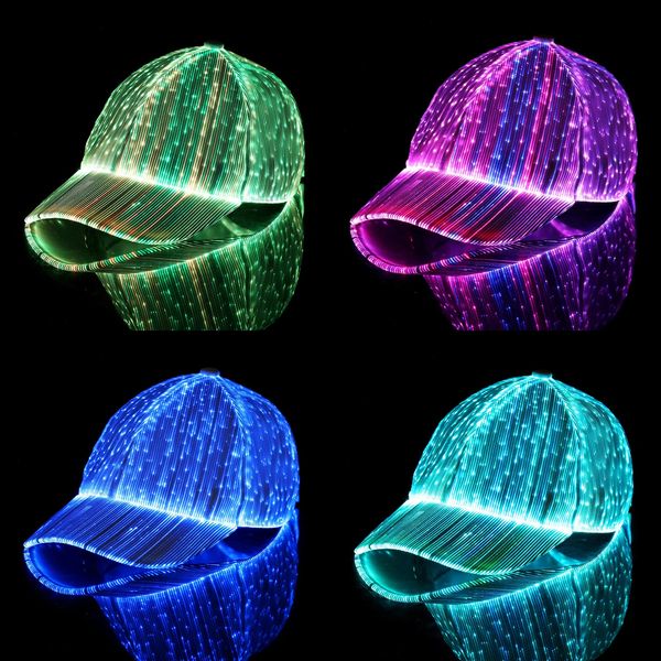 Ballkappen LED Fiber Optic Leuchtende Frauen Männer Baseballmütze Musik Festival Weihnachten Halloween Hip Hop Party Persönlichkeit Glow Hut USB-Aufladung 231025