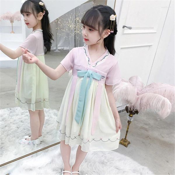 Roupas étnicas Meninas Hanfu Bordado Elegante Vestido Bonito Crianças Melhorado Cheongsam Terno Chinês Qipao 2023