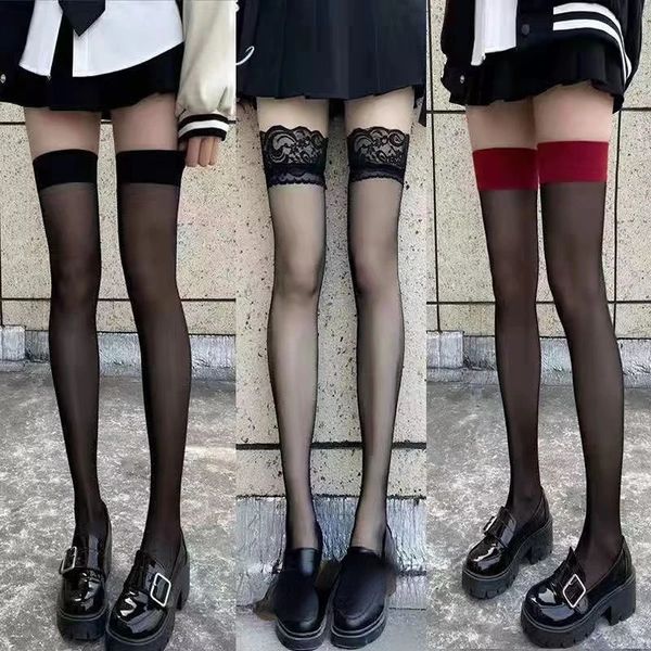 Sexy Socken JK Kostüme Frauen Sexy Oberschenkel Hohe Netzstrümpfe Lolita Mädchen Gothic Punk Transparent Über Knie Breite Kante Lange Hohe Socken 231025