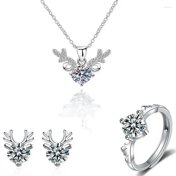 Collana orecchini set anello in corno di cervo gioielli autentico regalo per fidanzata combinato con aghi in argento sterling 925