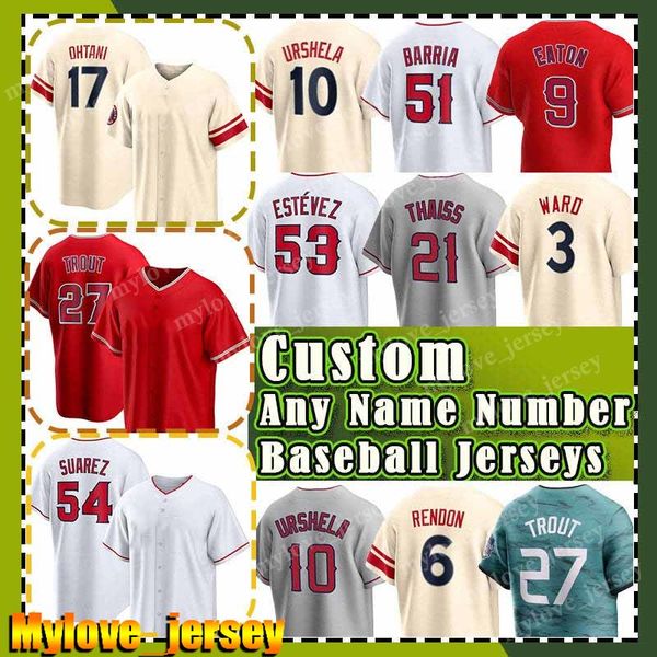 27 Mike Trout Maglie da baseball Shohei Ohtani Anthony Rendon Reid Detmers Matt Thaiss Jose Suarez Taylor Ward Hunter Renfroe Gio Urshela Carlos Estevez Jaime Barria