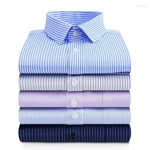 Camicie eleganti da uomo abbottonate a maniche lunghe da lavoro formale camicia da uomo a righe di facile manutenzione slim fit casual sociale ufficio lavoro