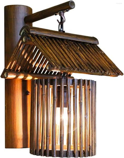 Lâmpada de parede arandela estilo japonês rural bambu madeira luminária decoração interior para corredor escadas el macaco