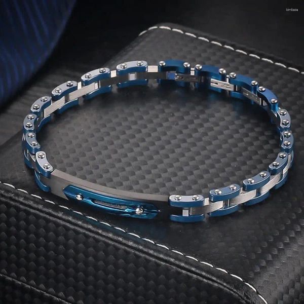 Charm Armbänder Moocare Edelstahl Armband Manschette Blaues dünnes Metall mit Keramik eingelegtem Zirkon Handgelenk Handkette für Männer