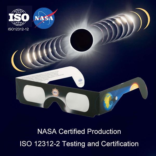3D-Brille, CE-/ISO-zertifiziertes Papier, Sonnenfinsternis-Brille, sicher für die direkte Betrachtung der Sonne, Beobachtung von totalen Finsternissen, partiellen Finsternissen, Sonnenflecken, 231025