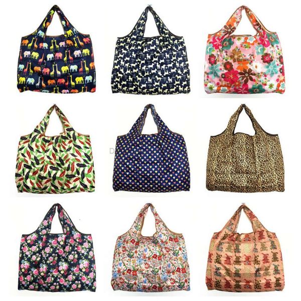 Bolsa de compras reutilizáveis Bolsa de bolsa dobrável Reciclar Nylon Shopping Saco dobrável para mulheres meninas