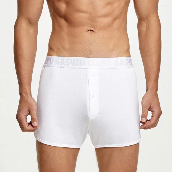 Cuecas masculinas sexy algodão confortável respirável boxers briefs casual botão cintura baixa calções de treino solto roupa interior