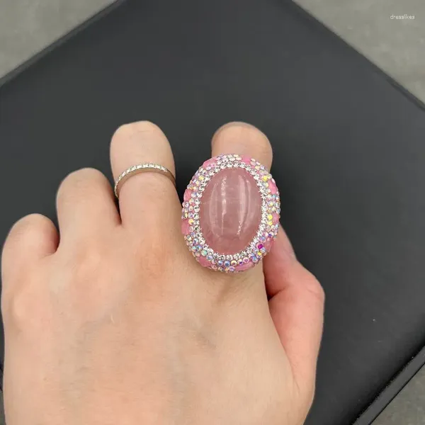 Anelli a grappolo 1 pezzo Anello in zircone ovale con quarzo rosa rosa Taglia unica gratuita