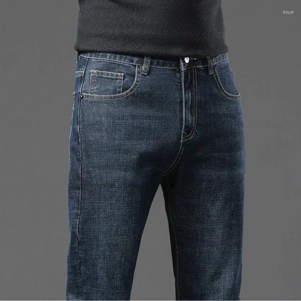Calças de brim masculinas clássico preto fino vintage lavado estiramento negócios casual calças jeans retas outono inverno calças roupas de marca