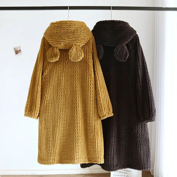 Indumenti da notte da donna Pigiama da donna con cappuccio Accappatoio in pile di corallo Coppia camicia da notte Allentato caldo Homewear Manica lunga Peignoirs Accappatoio da doccia