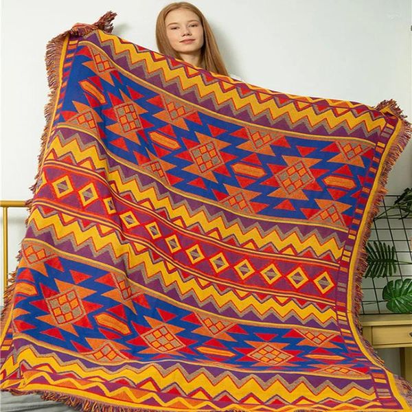 Cobertores nórdico retro sofá cobertor lance geométrico étnico lazer capa toalha decoração de casa tapete boho cama espalhar tapeçaria