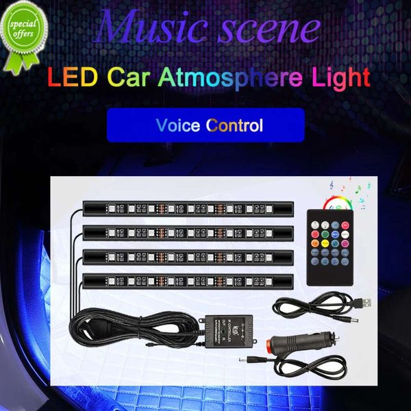 Nova atmosfera interior do carro rgb led luz de tira usb controle remoto sem fio música vários modos decorativos luz ambiente dinâmico