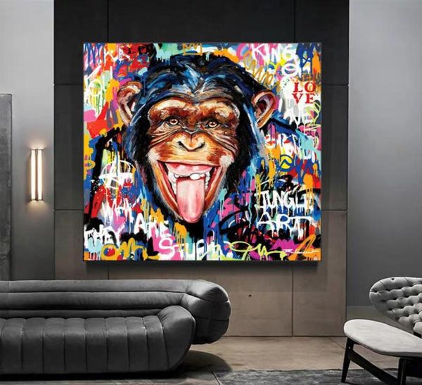 Graffiti Engraçado Macaco Boca Grande Pôsteres e Impressões Arte Animal Pinturas em Tela Imagens de Arte de Parede para Sala de estar Decoração de Casa C4558250