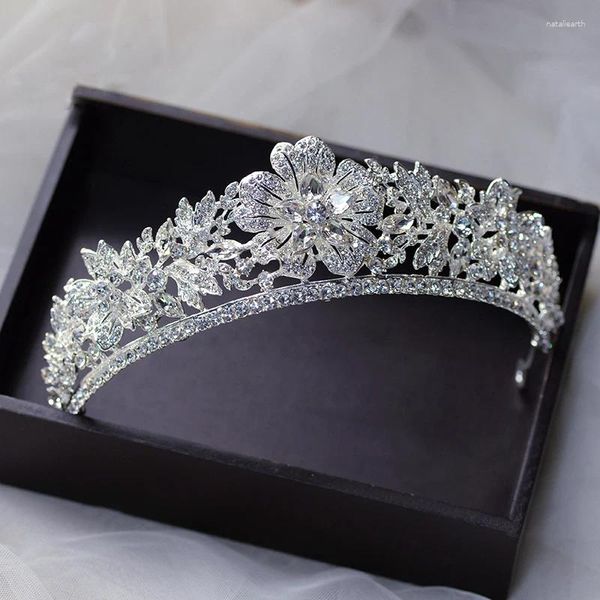 Fermagli per capelli Corone da sposa in cristallo placcato a forma di fiore semplice Diadema Copricapo da sposa Accessori Tiara Sposa