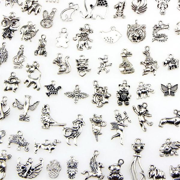 Assorted 100 Designs Animal Encantos Gato Porco Urso Pássaro Cobra Cavalo Cão Esquilo Cisne Boi Pingentes Para DIY Colar Pulseira Jewelr2827