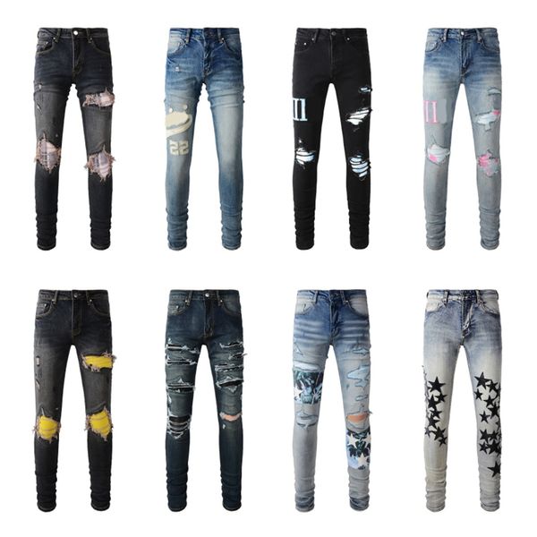 Jeans firmati Jeans skinny da uomo Desig 16 colori Pantaloni lunghi Hippop Adesivo Ricamo Slim Denim Pantaloni skinny streetwear dritti all'ingrosso 29-40