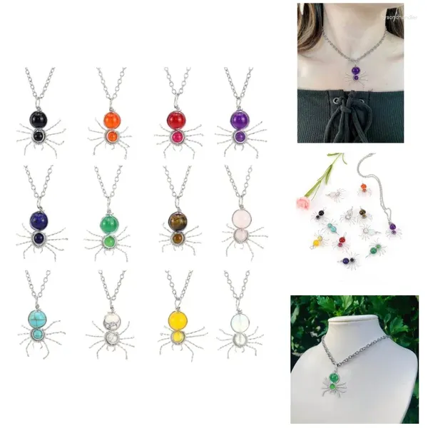 Pingente colares fio wrapp cristal jade pedras aranhas crianças neckchains decorações artesanais para estudantes universitários