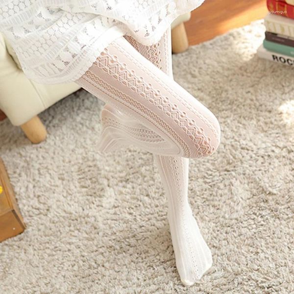 Meias femininas estilo japonês meia-calça oca malha fishet renda meia-calça lolita doce meninas coxa meias altas
