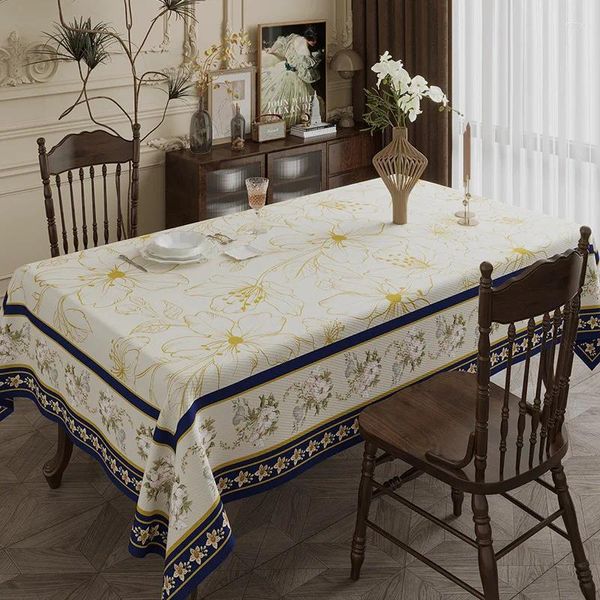 Toalha de mesa impermeável algodão linho luz luxo high-end retro toalha de mesa de jantar retangular casa chá