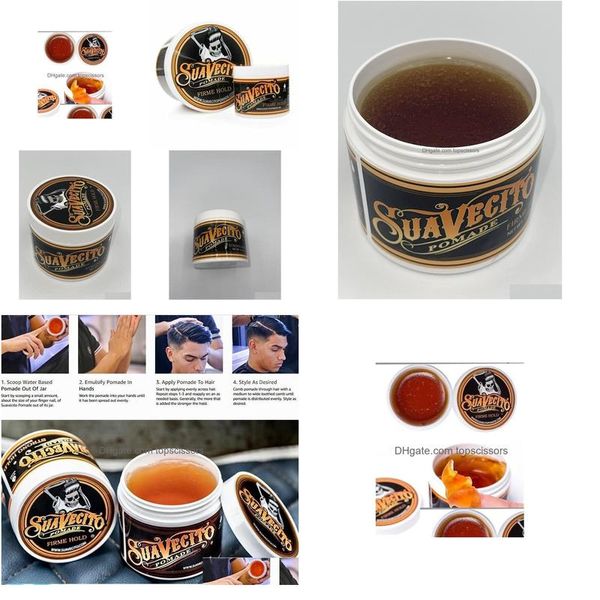 Pomate Cere Suavecito Pomata Hold 4 Oz Forte Firme Olio per capelli Cera Fango Gel 113G Prodotti per la consegna a goccia Strumenti per lo styling per la cura Dhiwm