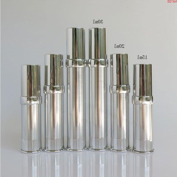 200 X 15ML 20ML 30ML Garrafa de bomba de loção sem ar prateada 1/2oz 1oz Recipientes cosméticos a vácuo portáteisgood Bpssr