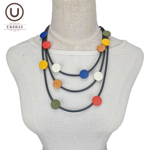 Chokers ukebay çok renkli ahşap kolyeler kadın cezalandırma kolye kauçuk ip gotik mücevher boho giysi aksesuarları kazak zincirleri2738