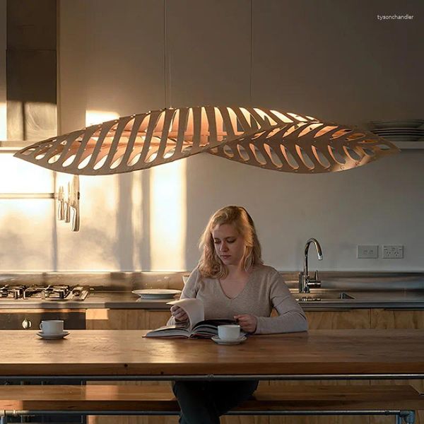 Lampadari Nordic Minimalista Wabi Sabi Arte del legno Illuminazione a sospensione a lisca di pesce Ristorante Bar Caffetteria Sala da pranzo Lampada decorazione domestica