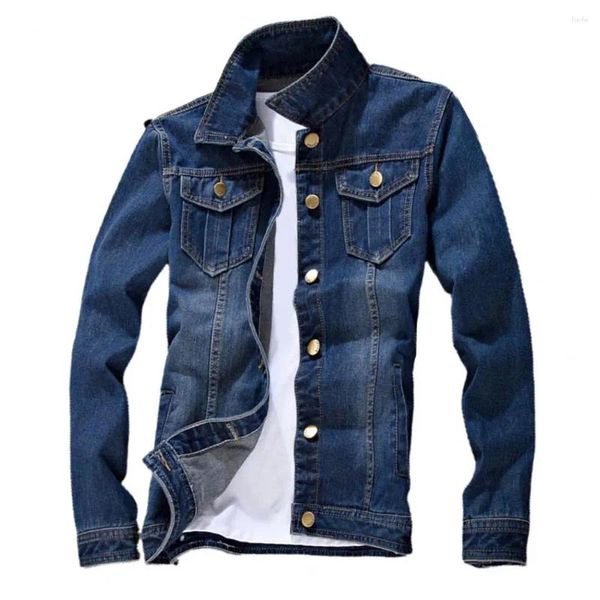 Männer Jacken Kragen Jeans Jacke Herbst Winter Männlichen Denim Mantel Reine Farbe Slim Fit Für Die Arbeit