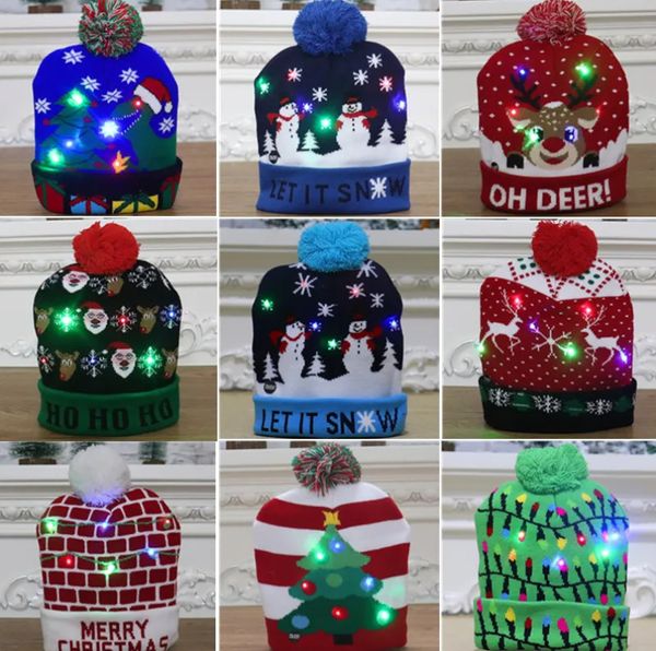 Le decorazioni del berretto per cappello lavorato a maglia a LED 2024 si illuminano illuminano cappelli caldi per bambini adulti Capodanno decorazioni natalizie 11.7 s