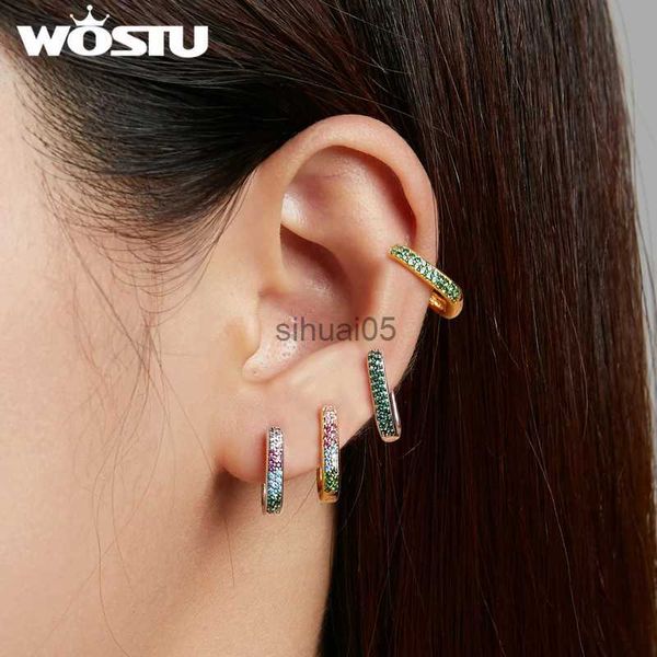 Stud Wostu 925 STERLING Gümüş Renkli Zirkonlar Square Ear Buckes Hoop Küpe Kadınlar Moda Takı Hediyesi CQE1218 YQ231026