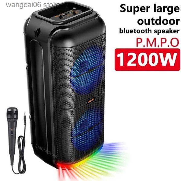 Alto-falantes para telefone celular Peak Power 1200W Super Large Outdoor Bluetooth Speaker 6 polegadas Double Horn Subwoofer portátil sem fio coluna baixo som com microfone T231026