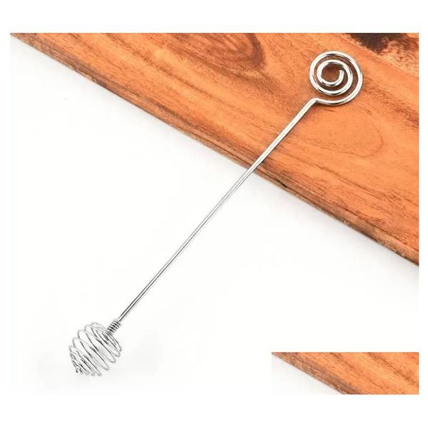 Colheres 304 Mel de Aço Inoxidável Mini Prevenir Ferrugem Egg Whisk Parafuso Spin Agitando Haste Acessórios de Cozinha 20.5cm Jam Colher Sn4722 Dr Dhaiv