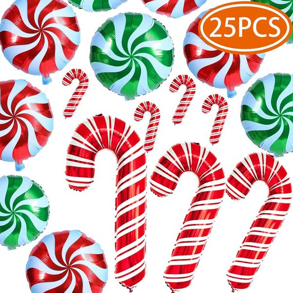 Decorazioni natalizie 25 pezzi bastoncino di zucchero Palloncino Decorazione per feste Forniture Happy Year Foglio di alluminio 231026