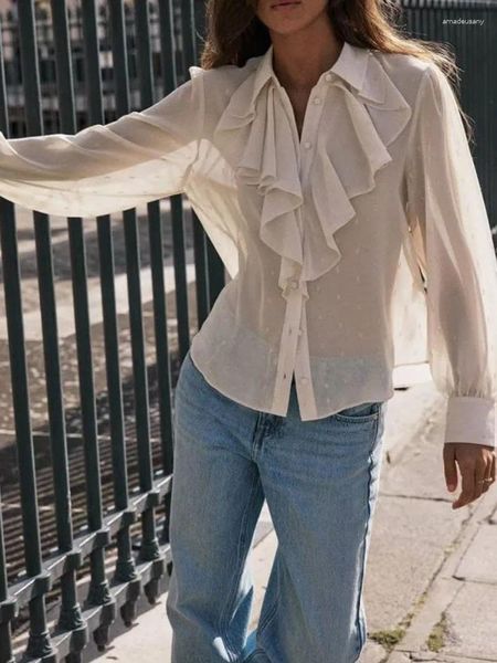 Blusas femininas 2023 mulheres verão chiffon camisas topos moda sólida fio metálico em cascata plissado feminino elegante rua topo roupas