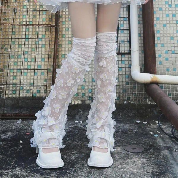 Calcetines de mujer Hada Blanca Mariposa Encaje Pierna Japonés Pila Calentador Y2k Punk Harajuku Cubierta Coreana