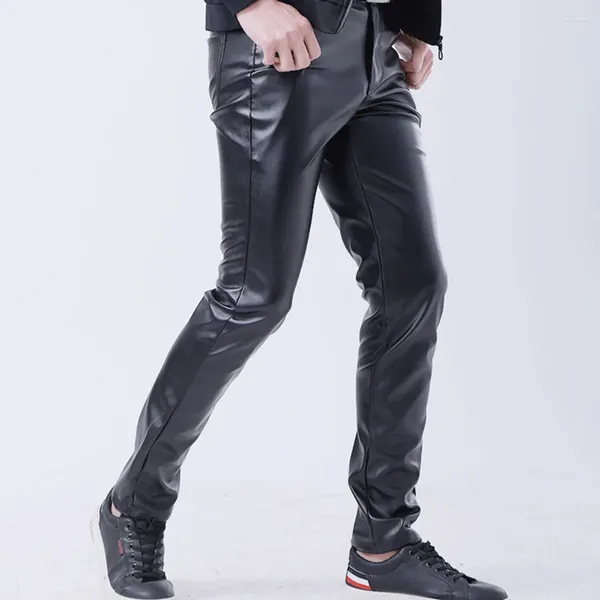 Pantaloni da uomo Moda pelle sintetica PU Casual lunghi da discoteca Pantaloni slim fit Matita elasticizzata
