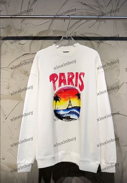 xinxinbuy Felpa con cappuccio da uomo firmata Parigi Hawaii Sunset Coconut Tower Stampa manica lunga da donna Nero bianco M-2XL