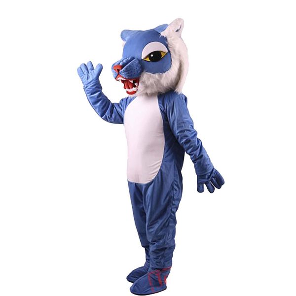 Halloween Blue Wildcat Power Cat Mascot Traje Dos Desenhos Animados Frutas Anime Tema Caráter Natal Carnaval Festa Fantasia Trajes Adultos Tamanho Outdoor Outfit