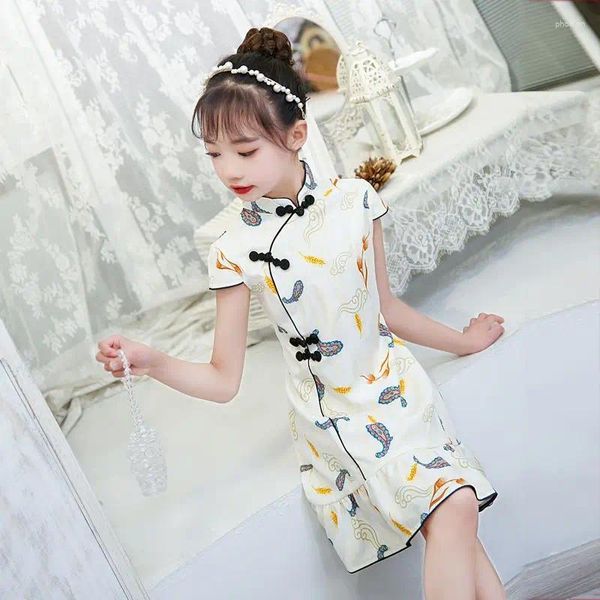 Roupas étnicas Moda Cheongsam Vestido para Meninas Roupas de Verão Chinês Tradicional Crianças Tang Terno Hanfu Qipao