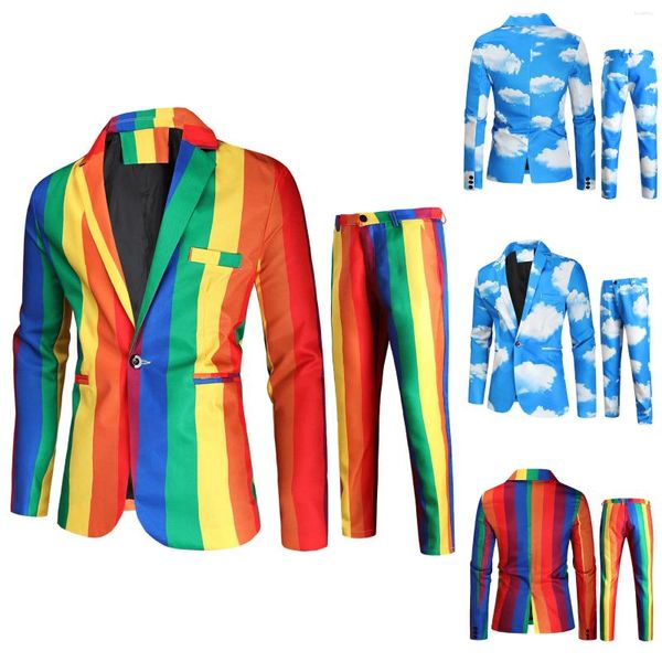 Tute da uomo Set da due pezzi Giacca casual stampata a colori con pantaloni da lavoro formale Set morbido e caldo invernale antivento